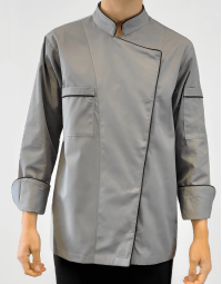 Σακάκι chef γυναικείο γκρι μακρυμάνικο με μαύρες λεπτομέρειες Fabrik