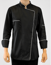 Σακάκι chef γυναικείο μαύρο μακρυμάνικο με λευκές λεπτομέρειες Fabrik