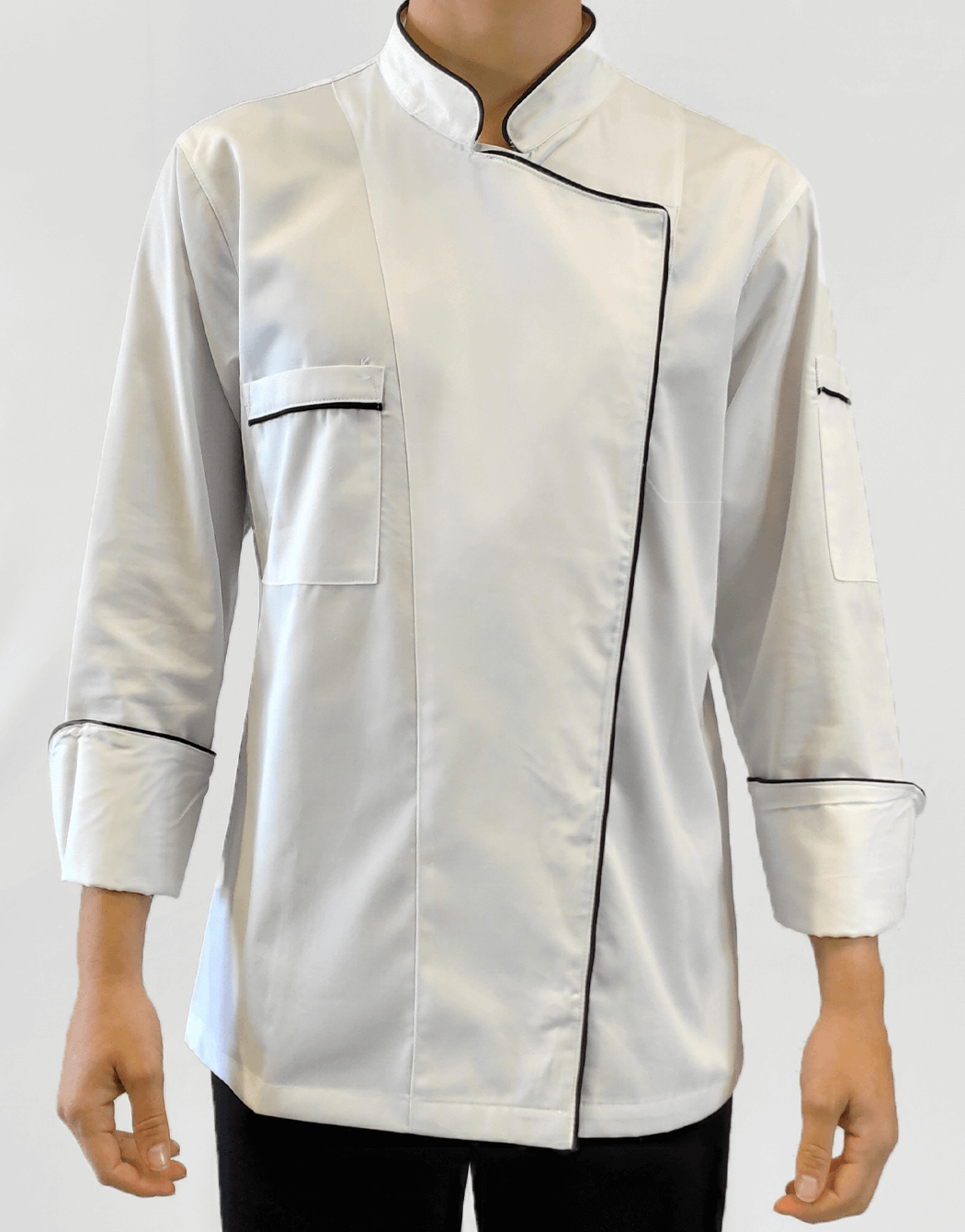 Σακάκι chef γυναικείο μακρυμάνικο λευκο με μαύρες λεπτομέρειες Fabrik