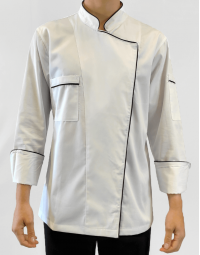 Σακάκι chef γυναικείο μακρυμάνικο λευκο με μαύρες λεπτομέρειες Fabrik