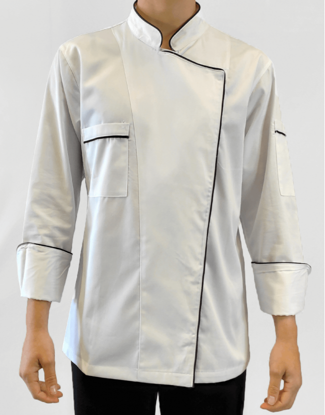 Σακάκι chef γυναικείο μακρυμάνικο λευκο με μαύρες λεπτομέρειες Fabrik