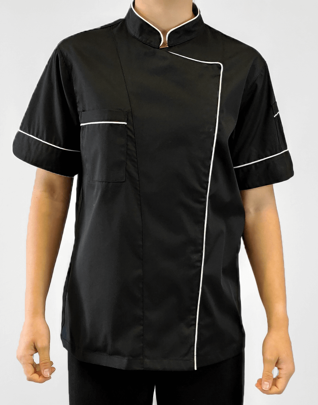 Σακάκι chef γυναικείο μαύρο κοντομάνικο με λευκές λεπτομέρειες Fabrik