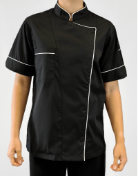 Σακάκι chef γυναικείο μαύρο κοντομάνικο με λευκές λεπτομέρειες Fabrik