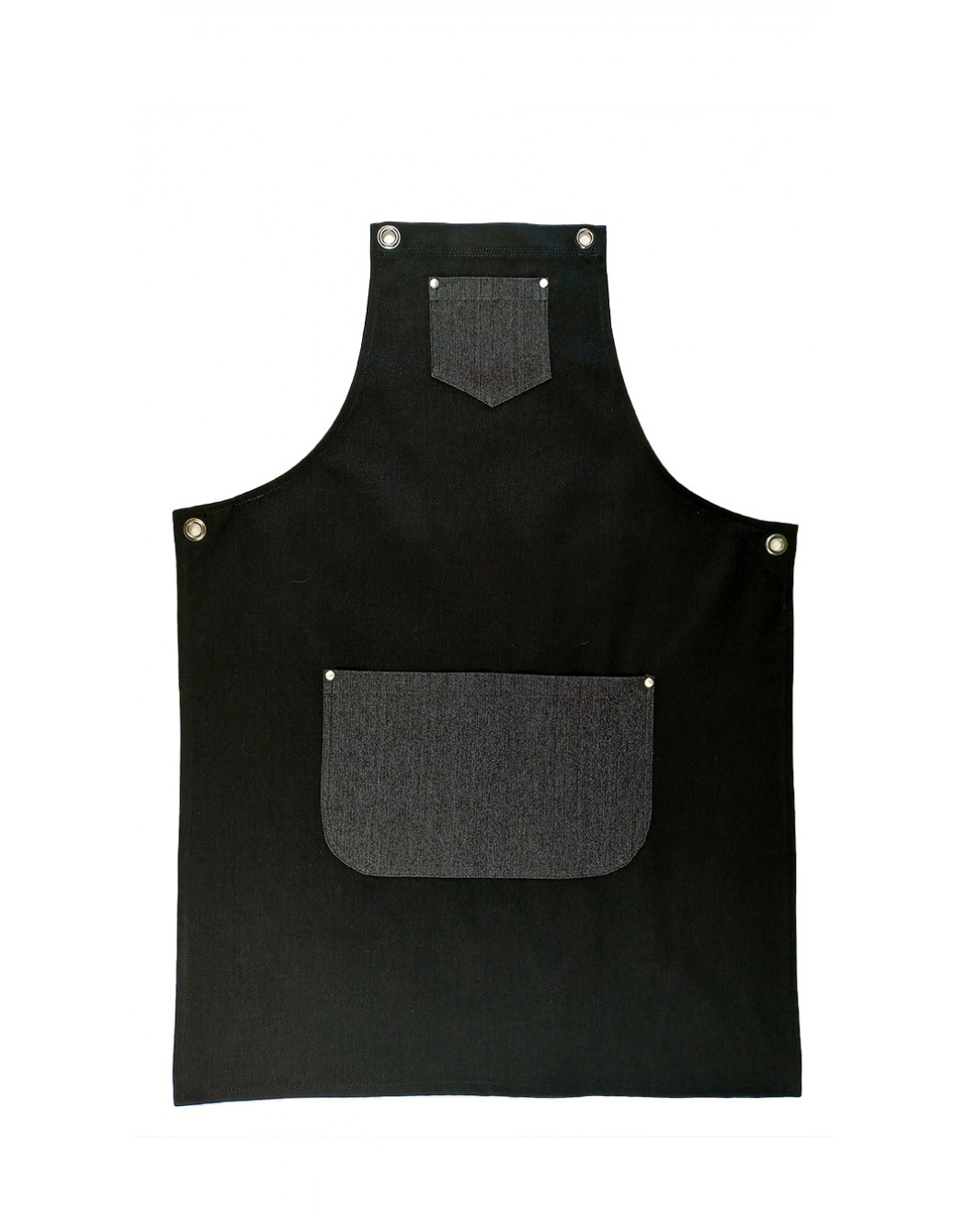 Ποδιά λαιμού τζιν μαύρη με γκρι τσέπες και χιαστί δέσιμο Fabrik