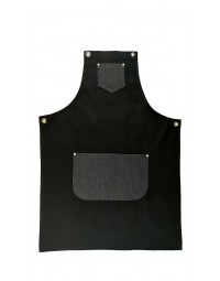 Ποδιά λαιμού τζιν μαύρη με γκρι τσέπες και χιαστί δέσιμο Fabrik