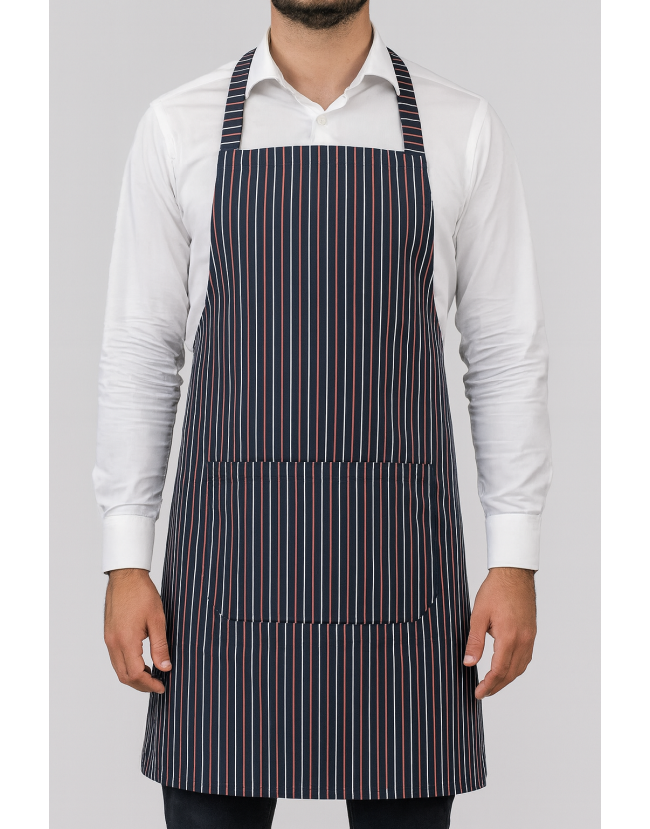 Ποδιά λαιμού μαύρη με λευκή και καφέ ρίγα