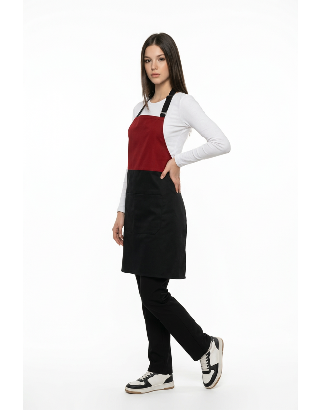 Ποδιά λαιμού δίχρωμη μαύρη - μπορντώ