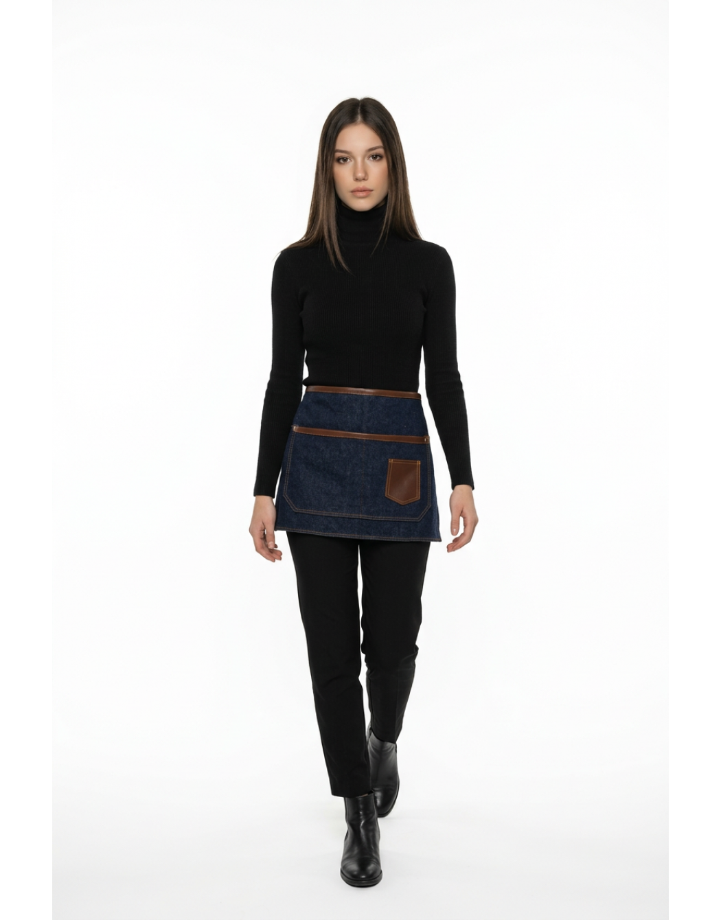 Ποδιά μέσης τζιν με λεπτομέρειες απο δερματίνη