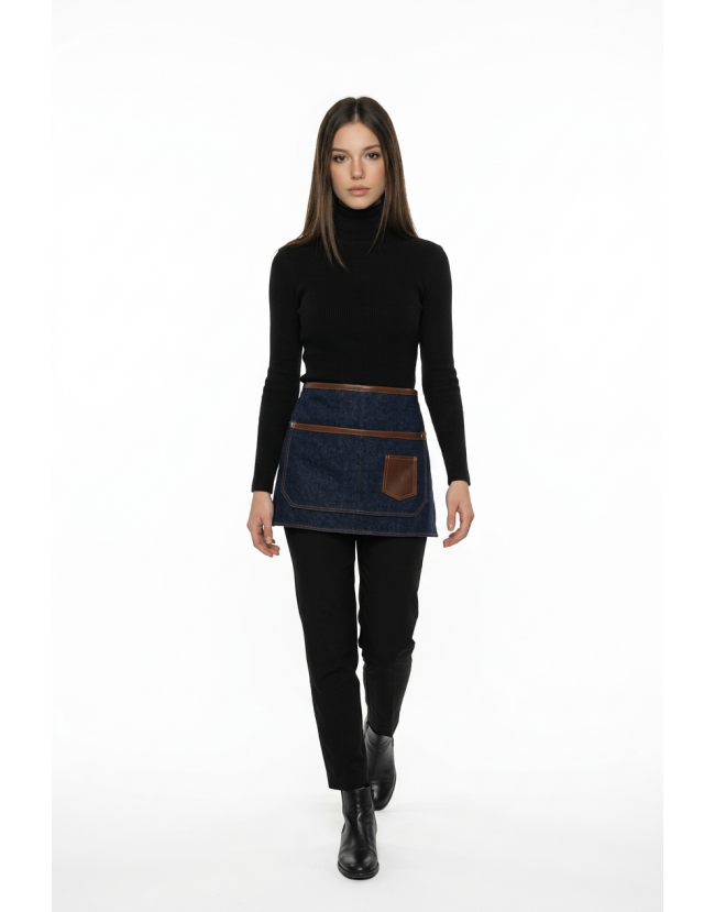 Ποδιά μέσης τζιν με λεπτομέρειες απο δερματίνη