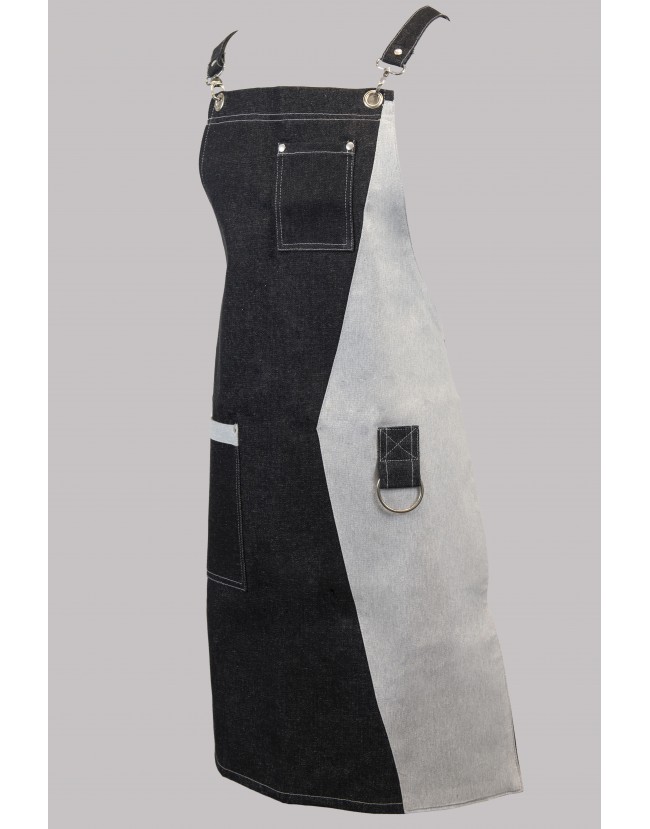 Ποδιά από τζιν ύφασμα δίχρωμη μαυρη γκρι