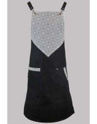 Ποδιά από τζιν ύφασμα με γκρι λευκές λεπτομέρειες