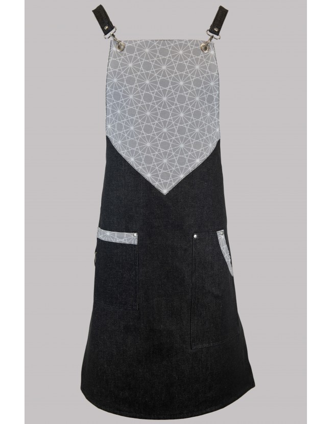 Ποδιά από τζιν ύφασμα με γκρι λευκές λεπτομέρειες