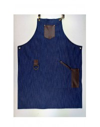 Ποδιά τζιν με χιαστί δέσιμο και δερμάτινες λεπτομέρειες