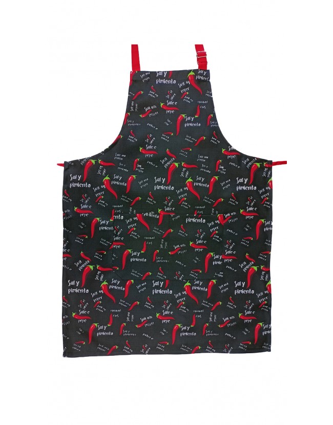 Ποδιά λαιμού Μαύρη με σχέδια πιπεριές