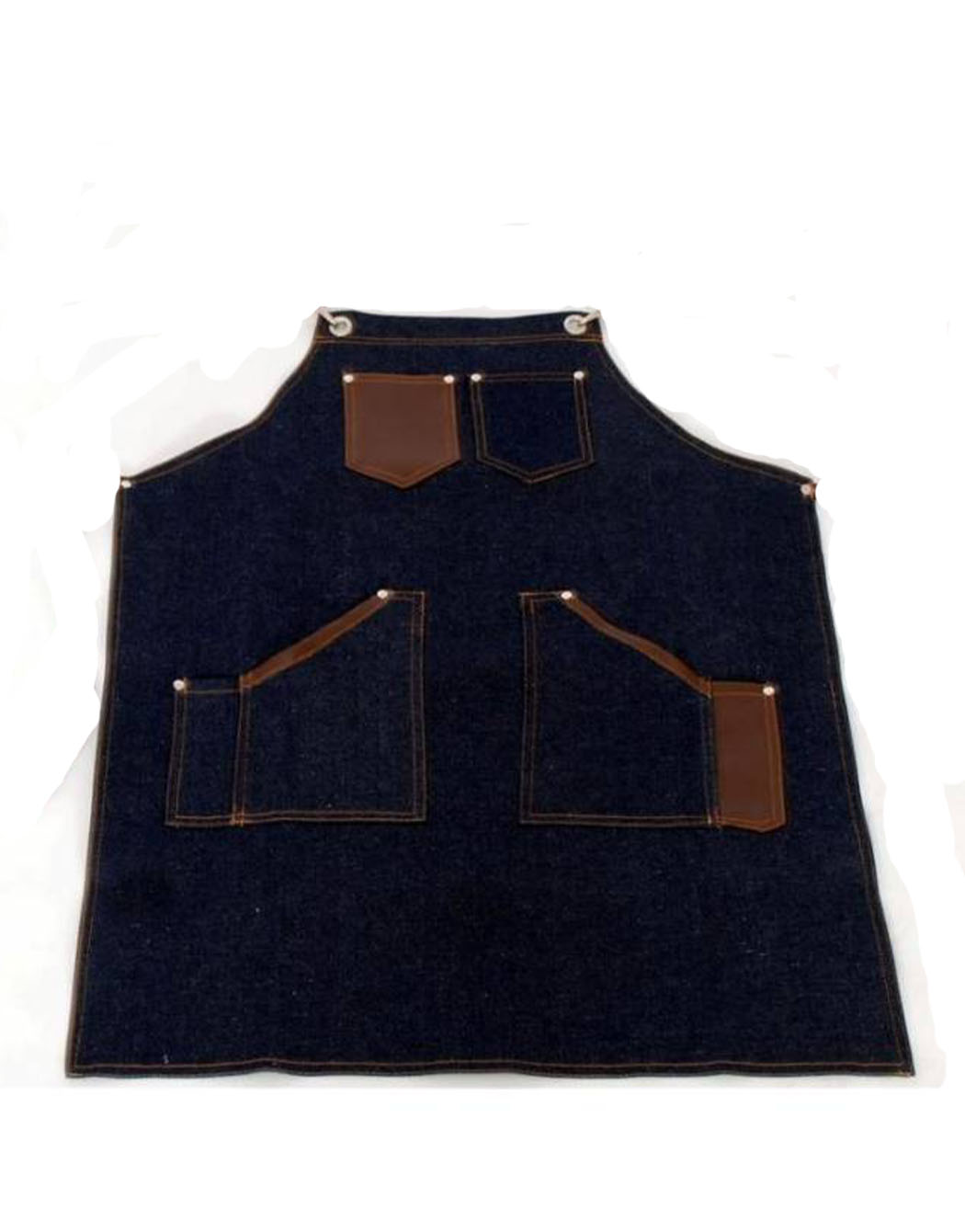 Ποδιά τζιν με χιαστί δέσιμο και λεπτομέρειες από δερματίνη